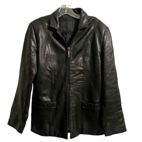 Avanti Leather Jacket Womens Medium Black Full Zip Lined Designer Coat - Picture 1 of 9